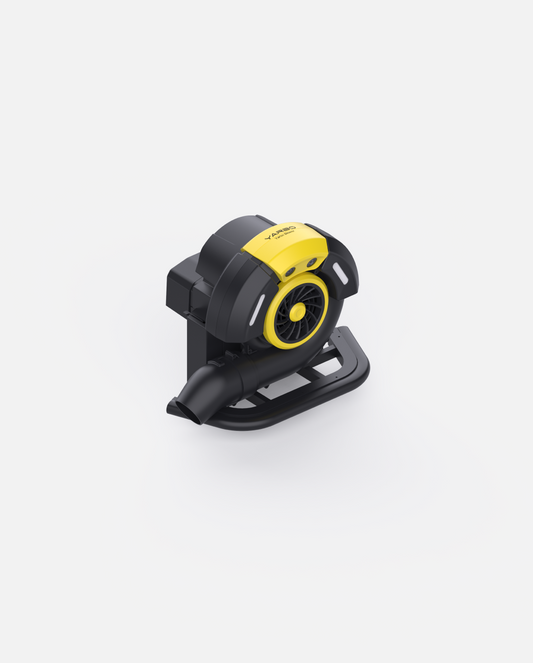 Black and yellow Blower Module by Yarbo, featuring a front fan, black nozzle, and angled base.