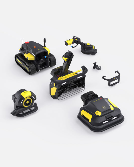 Yarbo Y40P Core avec modules chasse-neige, tondeuse Pro, souffleur et coupe-bordures