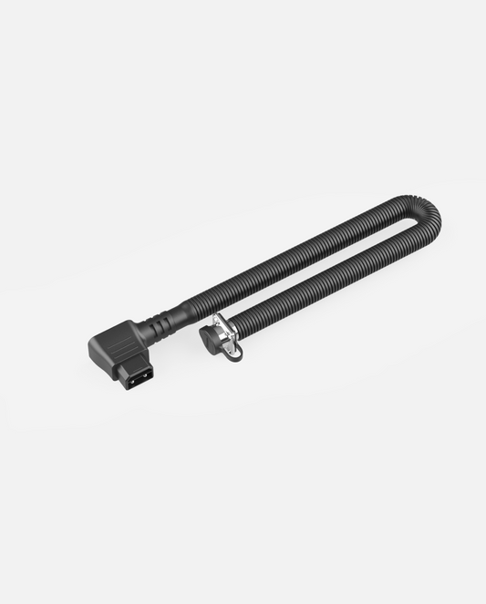 Black Battery Power Cord (Y Series) with an L-shaped two-prong connector, corrugated tubing, and a clamped cap.